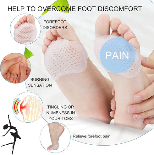 Metatarsal Pads, 12 Pack Ball of Foot Cushions for Pain Relief, Soft Gel Foot Pads