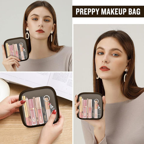 Nylon Mini Clear Makeup Organizer Bag, Small Cute Black Cosmetic Zipper Pouch for Women, Waterproof Travel Storage