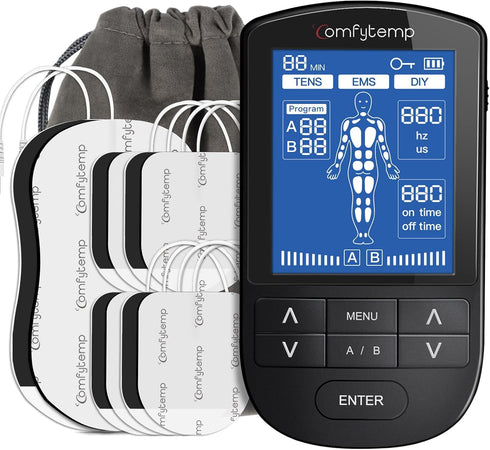 Comfytemp TENS Unit Muscle Stimulator for Pain Relief Therapy, Dual Channel EMS Unit with 24 Modes and 10 Electrode Pads