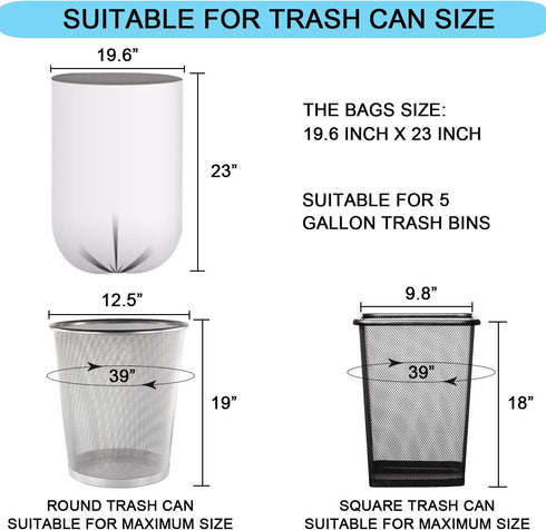 5 Gallon Trash Bags, 20 Liter Strong Small Clear Liners for Office Kitchen Bathroom Home Wastebasket, 105 Count