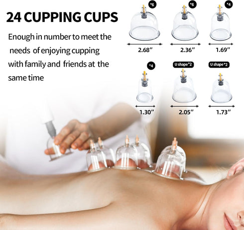 Cupping Set, 24 Cups Cupping Kit for Massage Therapy, Professional Vacuum Cupping Set for Muscle Pain Relief