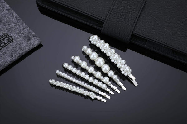 Pearl Hair Clips Barrettes, Silver Wedding Decorative Bobby Pins for Women Girls, 6pcs Hair Styling Accessories