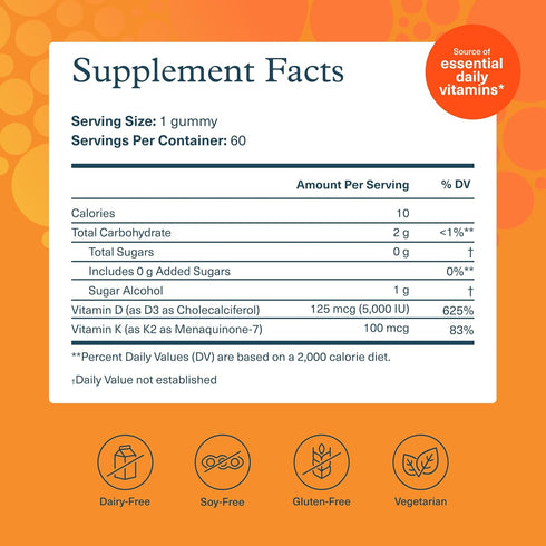 K2D3 D3 K2 60 Gummies Youtheory - Bone & Heart Health Support* - Combines Vitamin & Vitamin - Dairy, Soy & Gluten Free