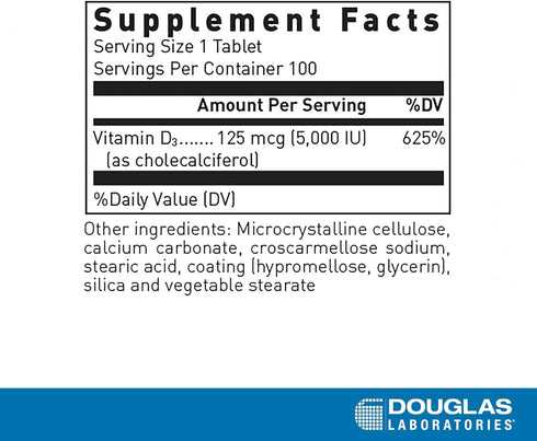 Douglas Laboratories Vitamin D (5,000 I.U.) | Vitamin D3 Supplement to Support Immune Health, Calcium Levels, and Bones* | 100 Tablets