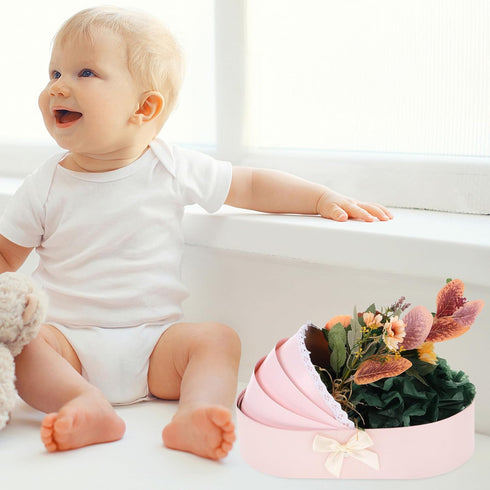 HOOWIFFY Packaging Cradle Bouquet Box Pink Flower Wrapping Box Fresh Florist Bouquet for Shower and Monthly Celebration
