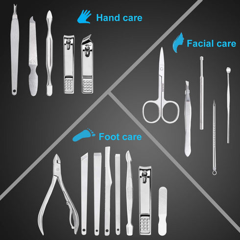 Nail Clippers Set, Fingernail and Toenail Clipper Cutters, 18 Pieces Stainless Steel Professional Grooming Kit