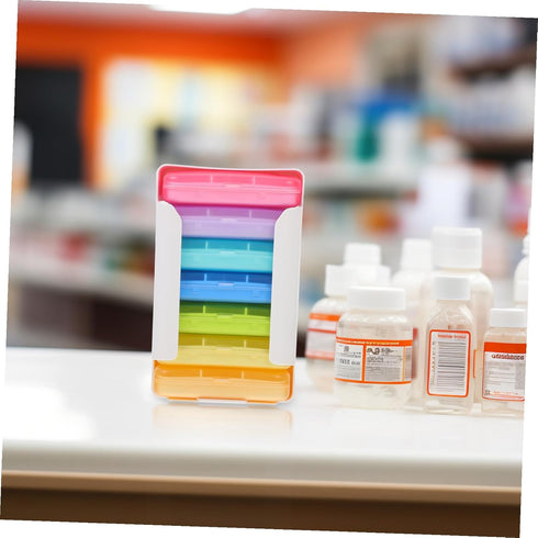 Portable Weekly Medicine Organizer Box with Colorful Compartments Magnetic Lid Design Travel-Friendly Pill Case