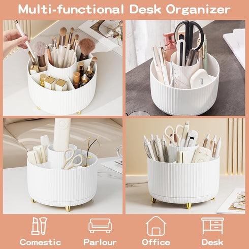 360 Rotate Makeup Brush Holder Organizer for Vanity, Desktop, Bathroom, Makeup Organizers Countertop (White)