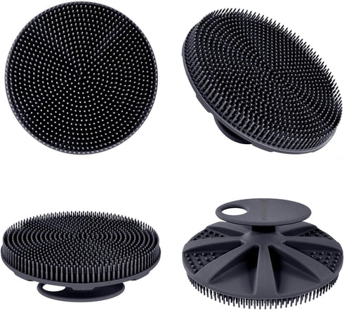 INNERNEED Food-grade Soft Silicone Body Scrubber - Handheld Cleansing Skin Brush for Gentle Exfoliating (Black)