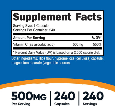 Nutricost Vitamin C 500mg, 240 Capsules, Vegetarian, Gluten Free & Non-GMO