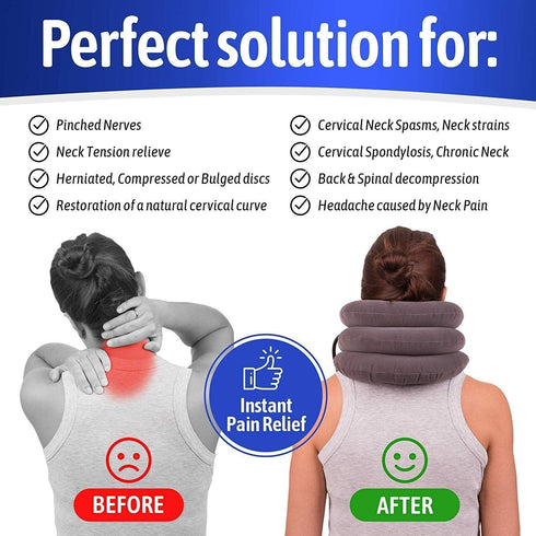 S Cervical Neck Traction Device for Instant Neck Pain Relief, Inflatable & Adjustable Neck Support Brace, Blue