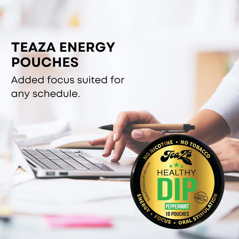 Teaza Peppermint Herbal Energy Pouch - 10 Count, 4 Camo Pucks for Natural Energy Boost