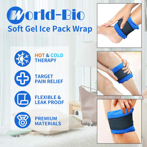 Reusable Soft Gel Ice Pack Wrap for Injuries, Flexible Hot Cold Pack for Neck, Shoulder, Knee, Ankle, Wrist, Foot,