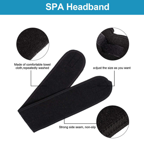 Whaline Terry Cloth Spa Facial Headband Wrap, 4 Counts Stretch Towel for Bath, Makeup, and Sport (Black)