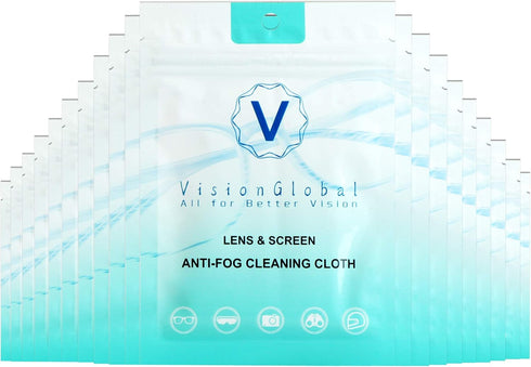 VisionGlobal Anti-Fog Cloth, Clean Screen Monitors & Camera Lenses, 20 Packs Individually Packaged