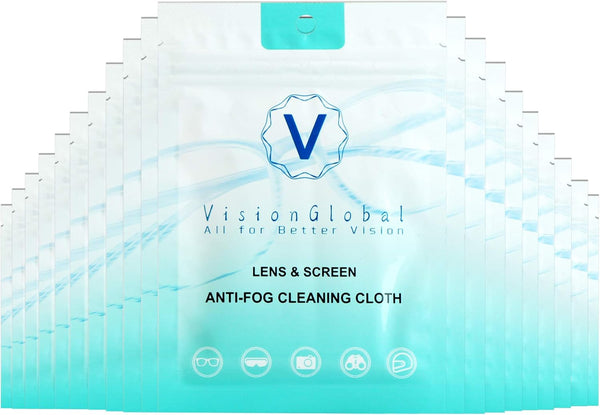 VisionGlobal Anti-Fog Cloth, Clean Screen Monitors & Camera Lenses, 20 Packs Individually Packaged