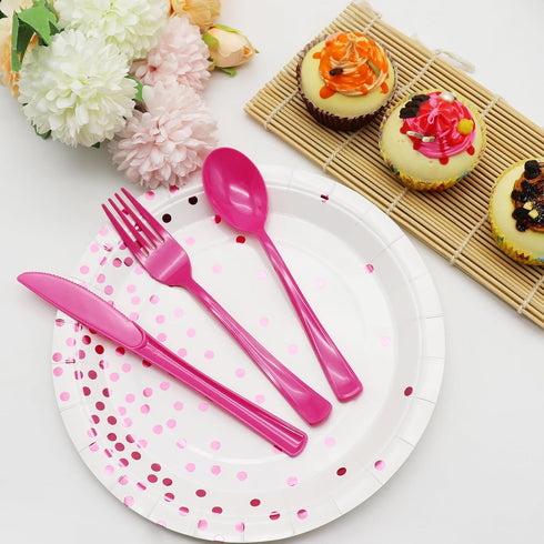 150 Pack Hot Pink Silverware, Hot Pink Plastic Cutlery, 50 Forks, 50 Knives, 50 Spoons for Birthday Bachelorette Wedding
