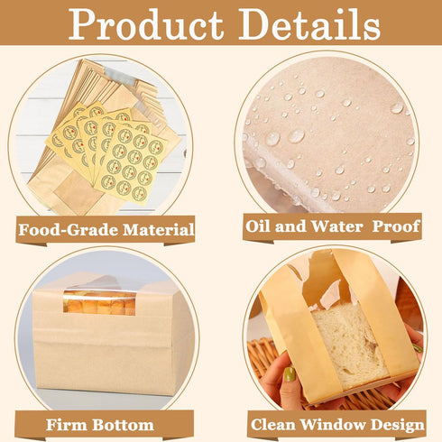 35PCS Large Paper Bread Bags, Sourdough Bread Paper Bags for Homemade Bread, Kraft Paper Bakery Bags with Window and
