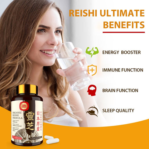 Japanese Reishi Mushroom Supplement - 800mg with Reishi Extract 500mg & Shell-Broken Spores 200mg, Pack of 2