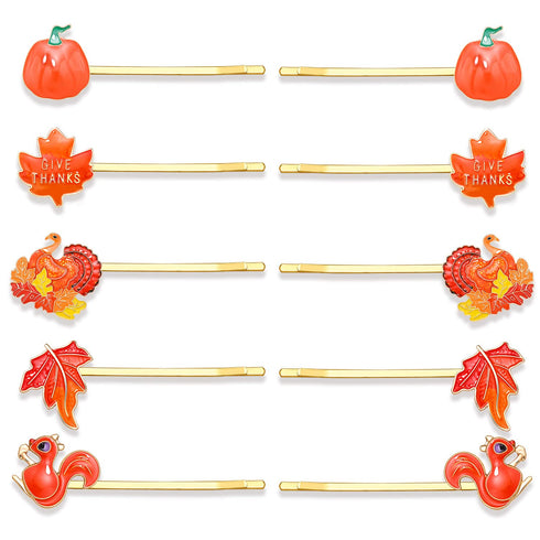 Thanksgiving Fall Hair Clips for Women, Cute Enamel Pumpkin Maple Leaf Turkey Hairpins, Autumn Holiday Accessories