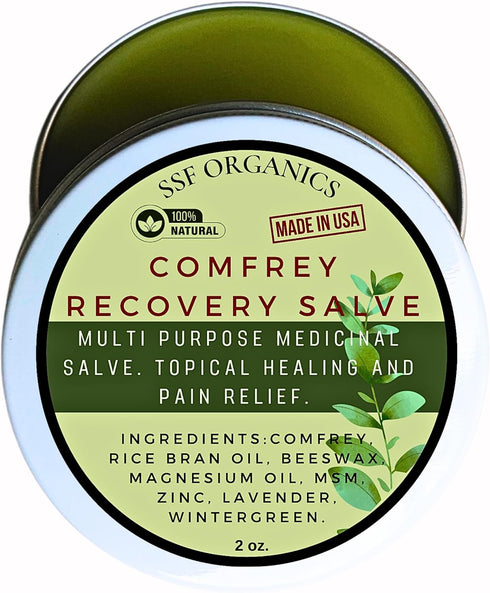 SSF ORGANICS Comfrey Salve 2 oz Recovery Ointment, Super Concentrate for Skin Conditions & Post Workout Care