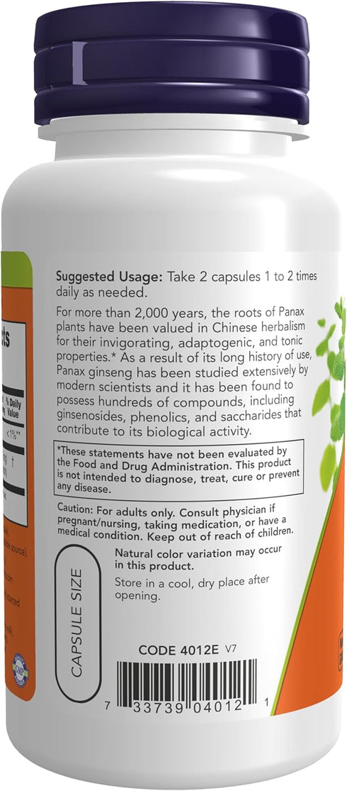 NOW Supplements Panax Ginseng (Root) | 500 mg | Adaptogenic Herb | 100 Veg Capsules