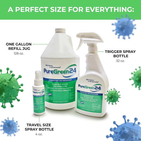 PureGreen24 2026 (2) 4oz Safe & Effective Disinfectant. Kills Deadly Germs including RSV Norovirus MRSA Staph flu Bird