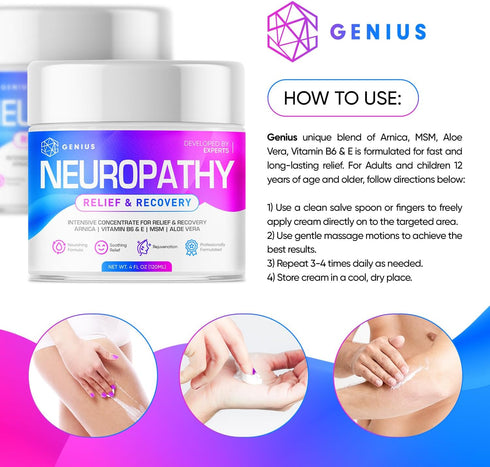 Genius Neuropathy Nerve Relief Cream - Maximum Strength for Foot, Hands, Legs, Toes - 4oz