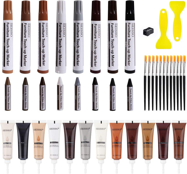 Wood Furniture Repair Kit - 42 Pcs Hardwood Laminate Vinyl Floor Repair Kit with Markers, Fillers, and Wax Sticks for