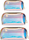Holographic Makeup Bag, Iridescent Cosmetic Pouch, Clear Waterproof Portable Travel Toiletry Organizer Bag for Women