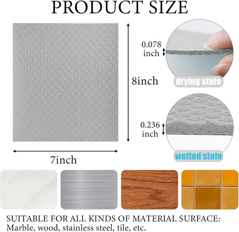 6 Pack Swedish Dishcloths, Non-Scratch Reusable Paper Towels, Absorbent Cellulose Sponge Dish Cloths, Grey