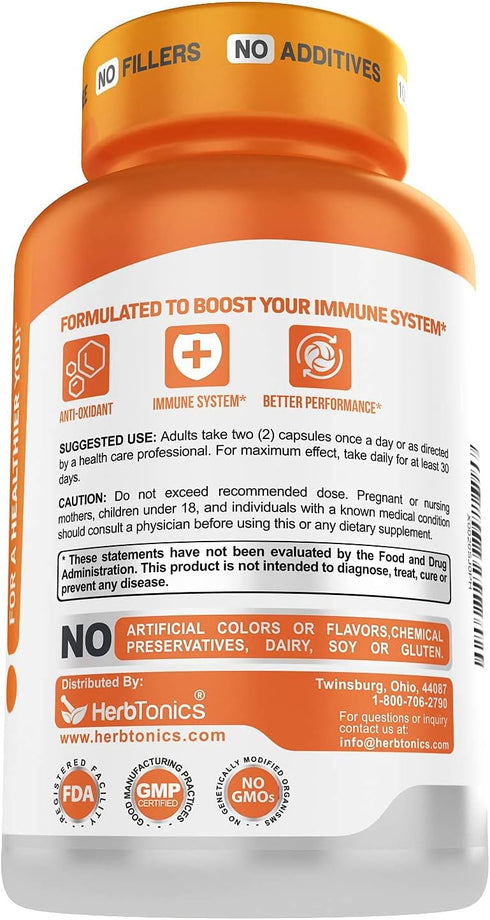 Herbtonics Mushroom Nootropic Supplement Complex, Immune System Support & Brain Function, 120 Vegan Capsules