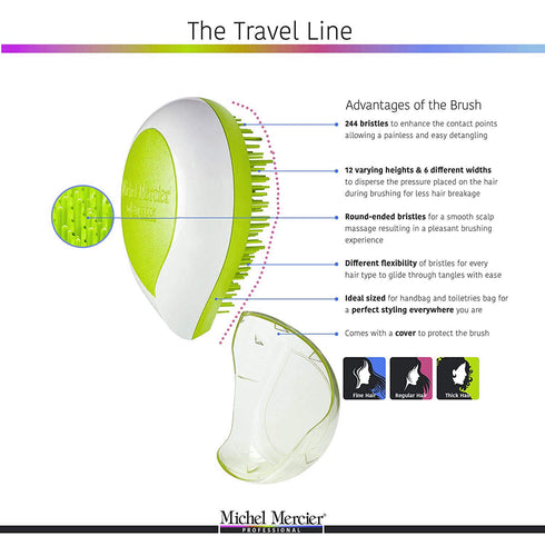 Michel Mercier Travel Hair Brush - Wet Dry Detangling Brush for Curly Hair, Compact Size for Travel
