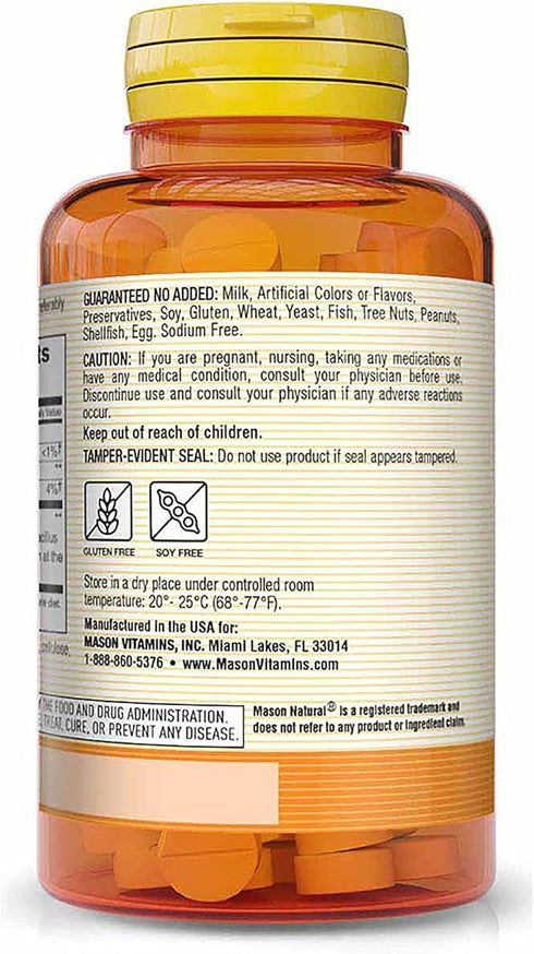 MASON NATURAL Probiotic Acidophilus with Bifidus, 2 Billion CFU Per Serving, Strawberry Flavor, 100 Chewable Wafers