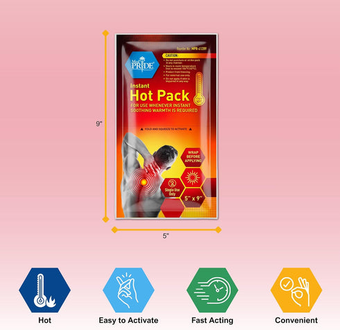 Packs 5in 9in (24-Pack), 3 MED PRIDE Instant Hot Disposable for Pain Relief, Activates Instantly, X Includes Fabric