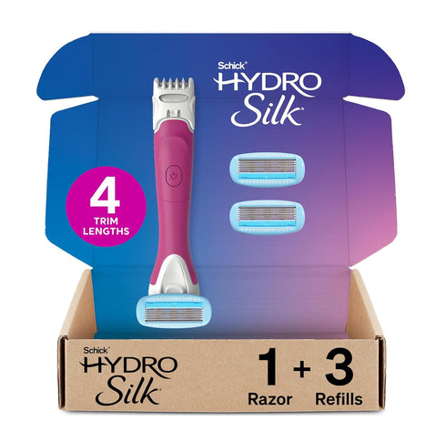 Schick Hydro Silk TrimStyle Razor - 2-in-1 Bikini Trimmer for Women, Includes 1 Handle, 3 Refills & Battery