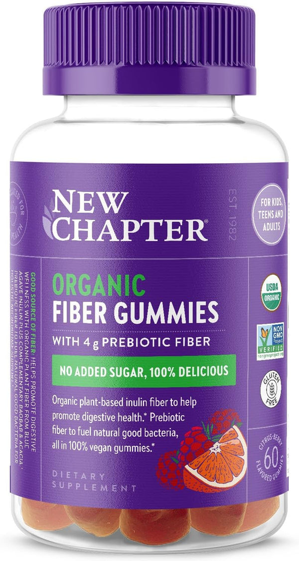 New Chapter Organic Fiber Gummies for Adults & Kids (Age 4+), Plant-Based Prebiotic Fiber