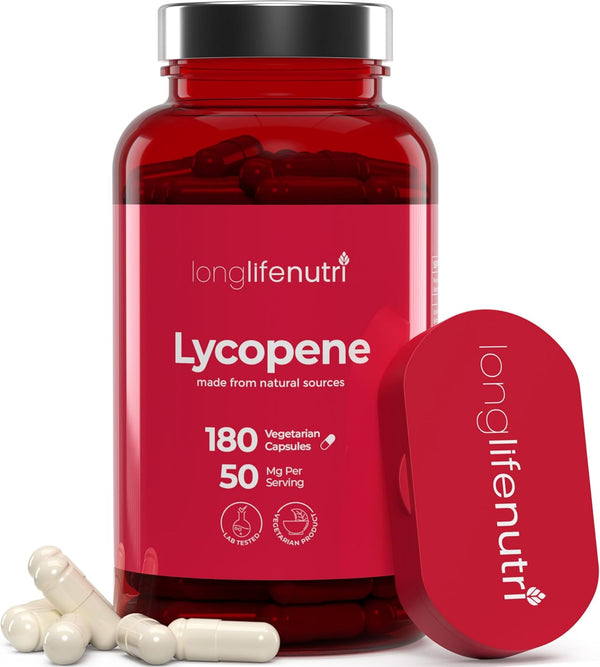 Lycopene 50mg 180 Vegetarian Capsules, Natural Tomato Extract Supplement, Non-GMO Pure Powder for Health