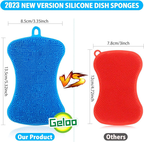 Silicone Sponge Dish Brush, Double Sided Cleaning Brush for Dishes, Kitchen Gadgets and Accessories (3 Pack) by Geloo