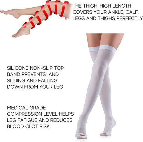 invera 15-20 mmHg Thigh High Compression Stockings, Unisex Ted Hose Socks, Moderate Level