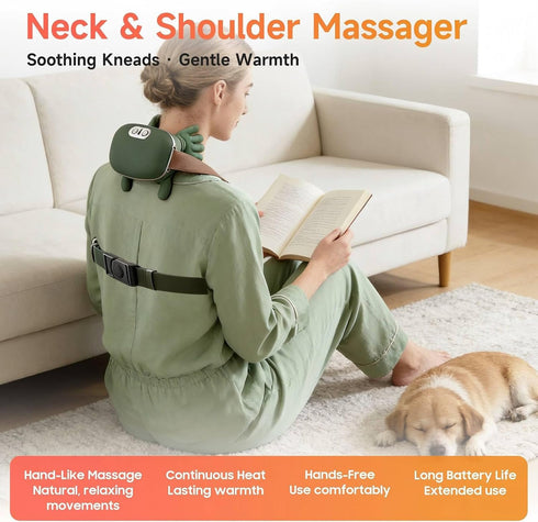 LOVMASSG 3 Shoulder and Neck Massager with Heat, Palm-Like Kneading, Adjustable Speeds, Ergonomic Design for Muscle