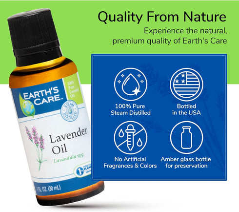 Earth's Care Lavender Oil, Pure Steam Distilled 100% Lavender Essential Oil for Diffuser