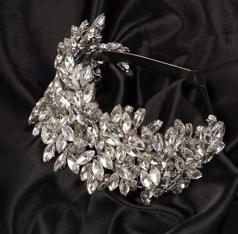Sither Bridal Crystal Headband, Large Silver Hair Band Headpiece for Wedding Party, Hair Accessories for Bride