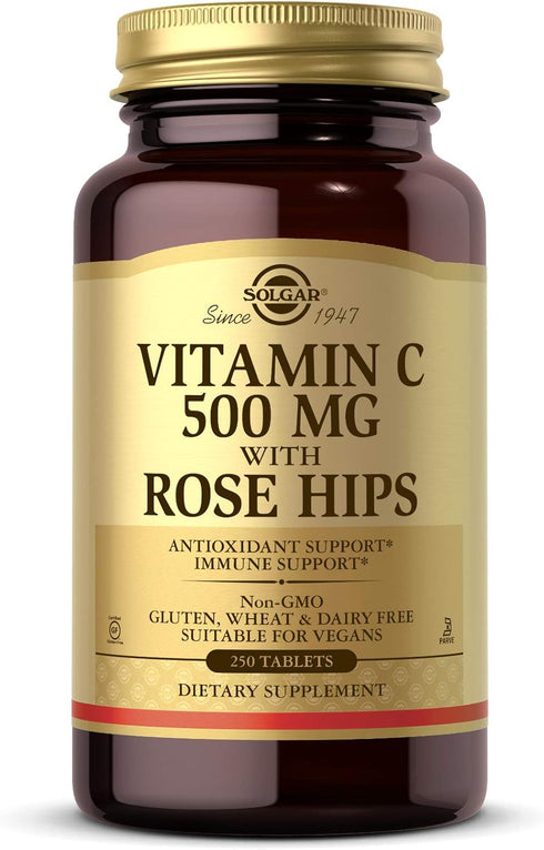 Solgar Vitamin C 500 mg with Rose Hips, 250 Tablets, Antioxidant & Immune Support, Non-GMO, Vegan, Gluten Free