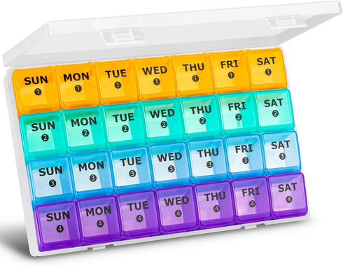 XL Large Monthly Pill Organizer, 4 Weeks, 28 Day Pill Dispenser with Travel Case