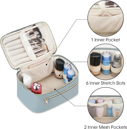 Wandering Nature Makeup Bag - Travel Organizer for Women in Eco Vegan Leather, Grayish Blue