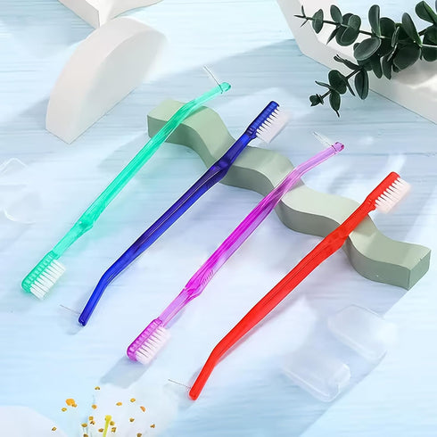4-Pack Orthodontic Toothbrushes, Double-Ended Design, V-Trim Brush and Interspace Brush for Effective Braces Cleaning