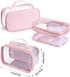 Large clear travel pouch,TSA approved toiletry reusable organizer with zipper proof purse makeup case carry On (Pink)