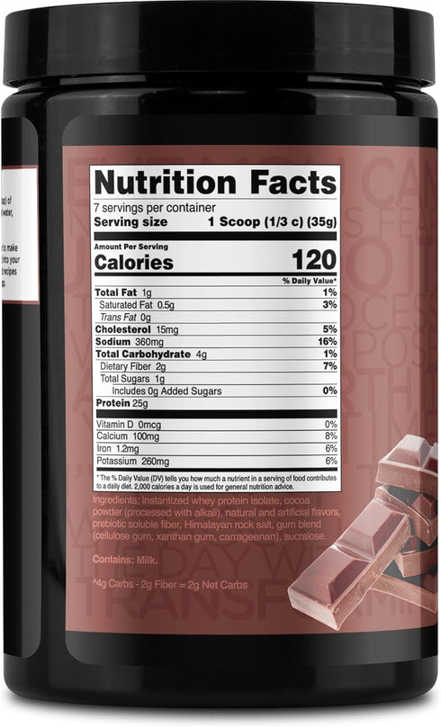 TransformHQ Whey Protein Isolate (WPI), Chocolate Flavored, 7 Servings, Performance Protein Powder