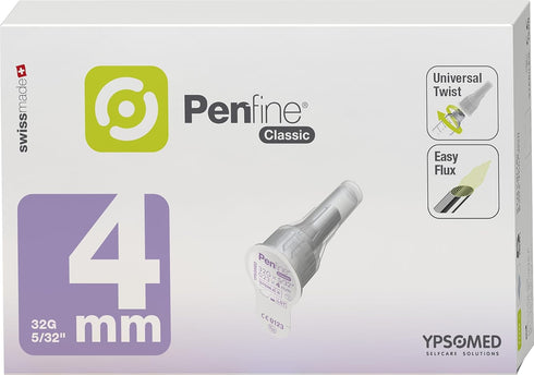 Penfine Classic Pen Needle, 32G x 4mm, 100ct, Swiss Made, Universal Fit